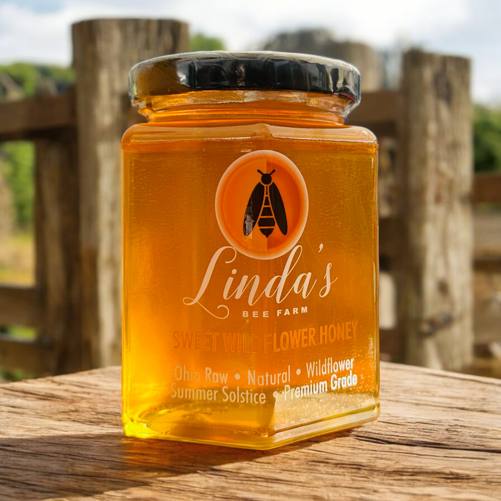 Wildflower Honey Hexagon Jar 16oz. - Linda's Bee Farm Shop